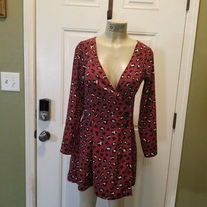 Divided Long Sleeve Wrap Dress With Button Closure
